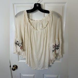 Xhilaration Cream Blouse with Floral Embroidery